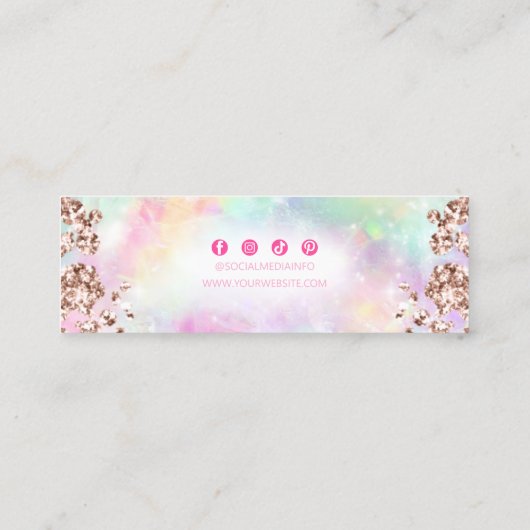 Rainbow Roos gouden holografische oorbel display Mini Visitekaartje (Achterkant)