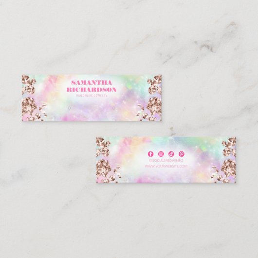 Rainbow Roos gouden holografische oorbel display Mini Visitekaartje (Voorkant / Achterkant)