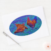 Rainbow Rooster & Hens, elektrisch blauw Ovale Sticker (Envelop)