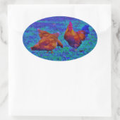 Rainbow Rooster & Hens, elektrisch blauw Ovale Sticker (Tas)