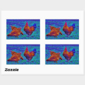 Rainbow Rooster & Hens, elektrisch blauw Rechthoekige Sticker (Vel)