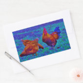 Rainbow Rooster & Hens, elektrisch blauw Rechthoekige Sticker (Envelop)