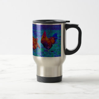 Rainbow Rooster & Hens, elektrisch blauw Reisbeker