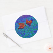 Rainbow Rooster & Hens, elektrisch blauw Ronde Sticker (Envelop)