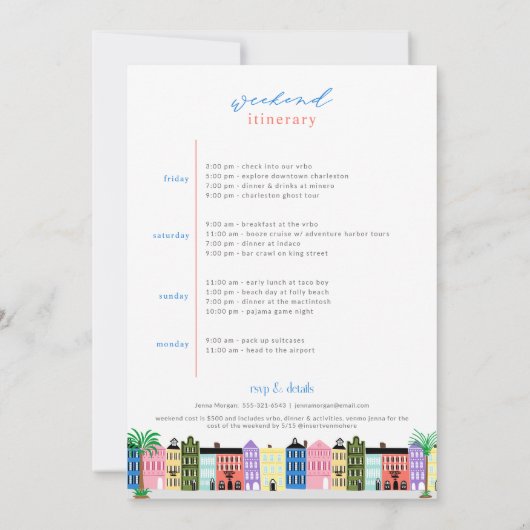 Rainbow Row Charleston Bachelorette Itinerary Kaart (Achterkant)