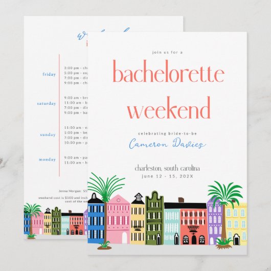 Rainbow Row Charleston Bachelorette Itinerary Kaart (Voorkant / Achterkant)