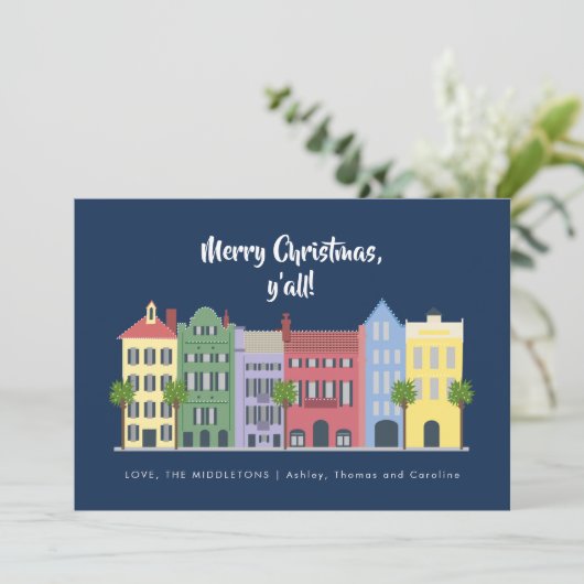 Rainbow Row Charleston Kerstmis Feestdagenkaart (Staand voorkant)