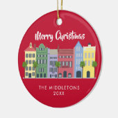 Rainbow Row Charleston Kerstmis Keramisch Ornament (Links)