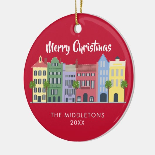 Rainbow Row Charleston Kerstmis Keramisch Ornament (Links)