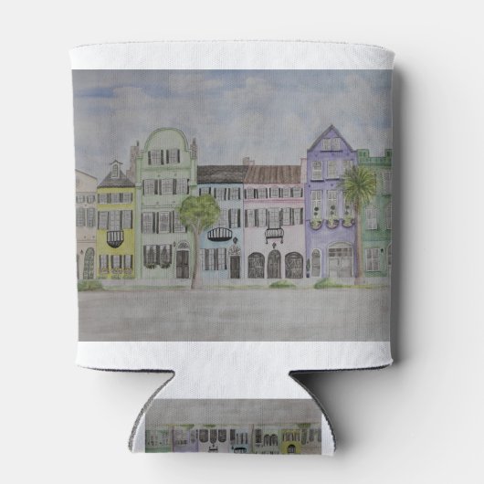 Rainbow Row Charleston SC Waterverf Blikjeskoeler (Achterkant)