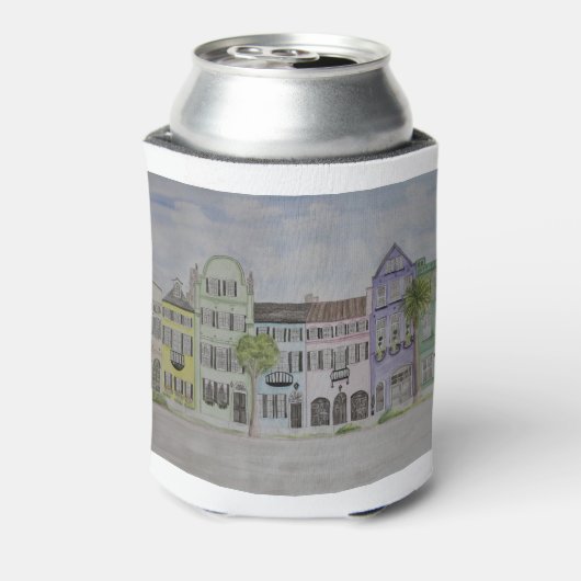 Rainbow Row Charleston SC Waterverf Blikjeskoeler (Blikje Achterkant)