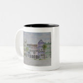 Rainbow Row Charleston SC Waterverf Tweekleurige Koffiemok (Voorkant links)