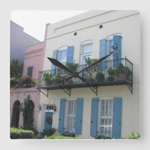 Rainbow Row Houses, Charleston SC Clock Vierkante Klok