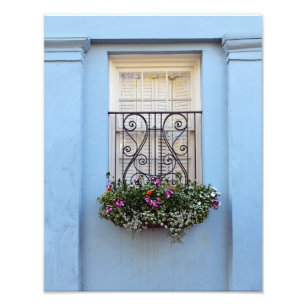 Rainbow Row Window Flower Box, Charleston, S.C. Foto Afdruk