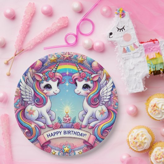 Rainbow Royalty Unicorns Papieren Bordje (Feest)