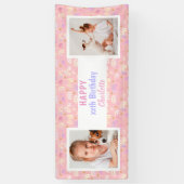 Rainbow roze Any Age Girl Foto Birthday Party Spandoek (Verticaal)