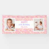 Rainbow roze Any Age Girl Foto Birthday Party Spandoek (Horizontaal)