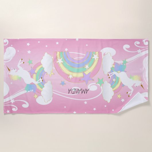 Rainbow Roze Unicorn Strandlaken (Voorkant)
