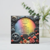 Rainbow Rozen en Metal Steampunk LGBT Wedding Kaart (Staand voorkant)