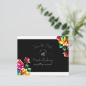 Rainbow Rozen Zwart & Wit Bloemen Bewaar de Datum Aankondigingskaart (Staand voorkant)