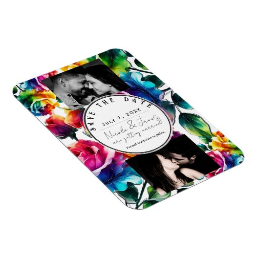Rainbow Rozen Zwart & Wit Bloemen Bewaar de Datum Magneet (Rechterzijde)