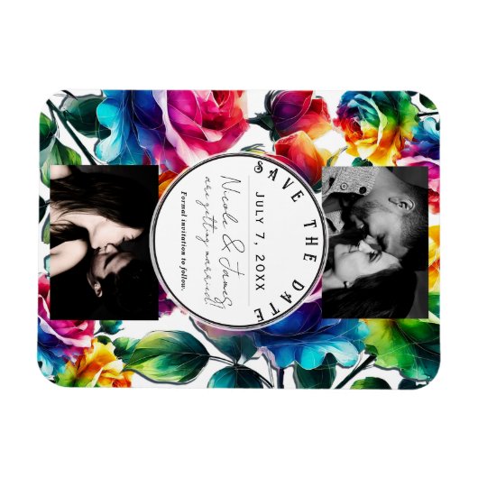 Rainbow Rozen Zwart & Wit Bloemen Bewaar de Datum Magneet (Horizontaal)