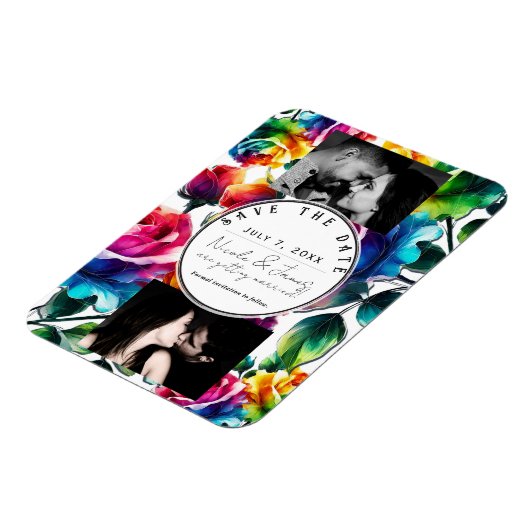 Rainbow Rozen Zwart & Wit Bloemen Bewaar de Datum Magneet (Linkerzijde)