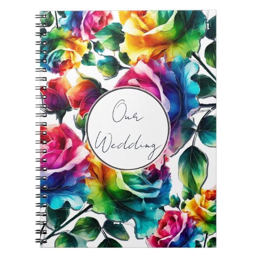 Rainbow Rozen Zwart & Wit Bloemen Huwelijk Notitieboek (Voorkant)