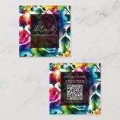 Rainbow Rozen Zwart & Wit Levendige Bloemen Detail Vierkante Visitekaartje (Voorkant / Achterkant)