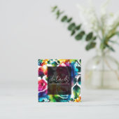 Rainbow Rozen Zwart & Wit Levendige Bloemen Detail Vierkante Visitekaartje (Staand voorkant)