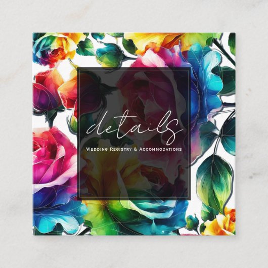Rainbow Rozen Zwart & Wit Levendige Bloemen Detail Vierkante Visitekaartje (Voorkant)