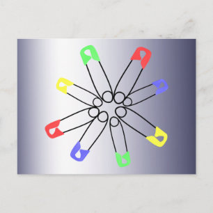 Rainbow Safety Pin Solidarity Blue Yellow Green Briefkaart