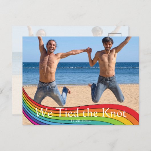 Rainbow Same Gender Photo Wedding Announding Briefkaart (Voorkant / Achterkant)