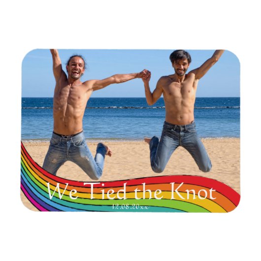 Rainbow Same Gender Photo Wedding Announding Magneet (Horizontaal)