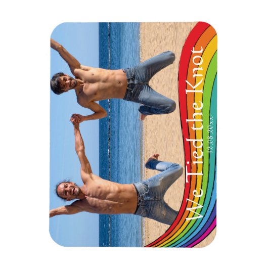 Rainbow Same Gender Photo Wedding Announding Magneet (Verticaal)