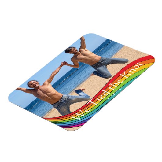 Rainbow Same Gender Photo Wedding Announding Magneet (Linkerzijde)