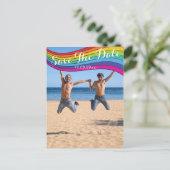 Rainbow Same Gender Photo Wedding Save the Date Briefkaart (Staand voorkant)