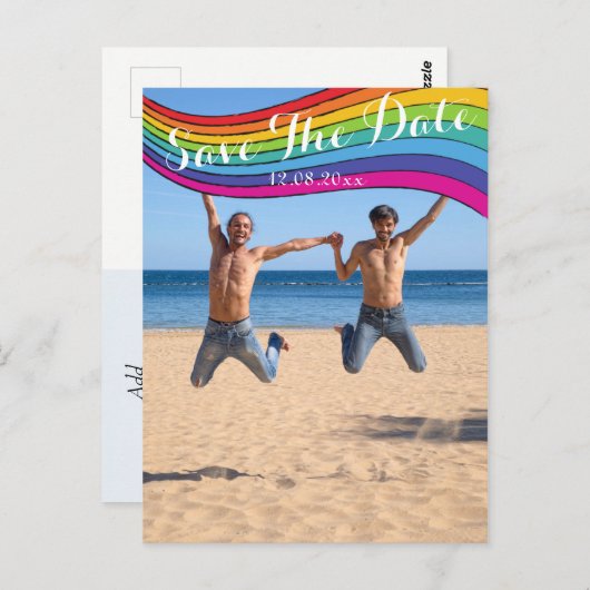 Rainbow Same Gender Photo Wedding Save the Date Briefkaart (Voorkant / Achterkant)