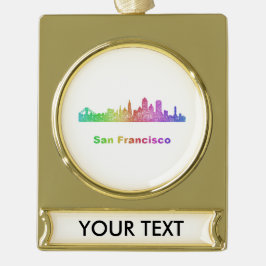 Rainbow San Francisco skyline Verguld Banner Ornament