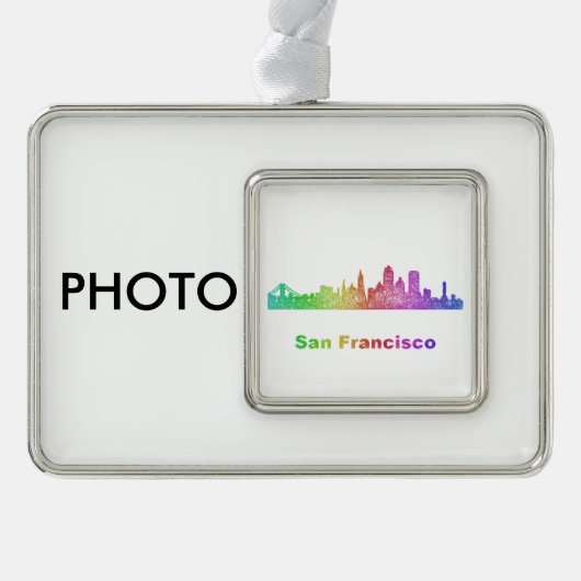 Rainbow San Francisco skyline Verzilverd Omlijst Ornament (Voorkant)