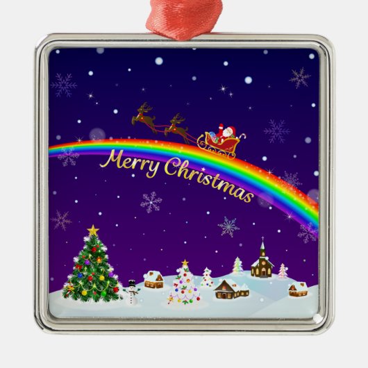 Rainbow Santa Claus Metalen Ornament (Voorkant)
