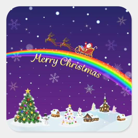 Rainbow Santa Claus Vierkante Sticker (Voorkant)