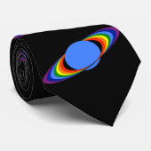 Rainbow Saturn Necktie voor astronomen, zwart Stropdas (Opgerold)