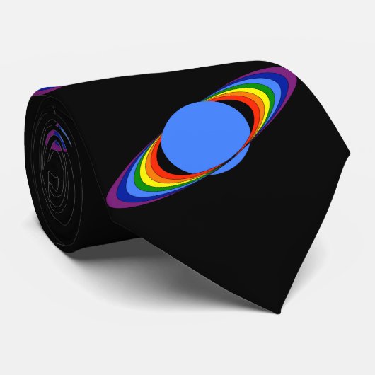 Rainbow Saturn Necktie voor astronomen, zwart Stropdas (Opgerold)