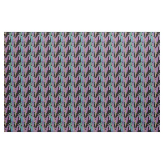 Rainbow Saxophones Pattern on Black Fabric Stof (Yard (91,4 cm))
