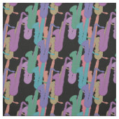 Rainbow Saxophones Pattern on Black Fabric Stof (Swatch)