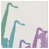 Rainbow Saxophones Pattern on White Fabric Stof (Close Up)