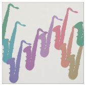 Rainbow Saxophones Pattern on White Fabric Stof (Swatch)