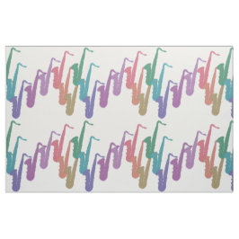 Rainbow Saxophones Pattern on White Fabric Stof