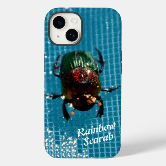 Rainbow Scarab Beetle op Blue Personalized Case-Mate iPhone Case (Achterkant)